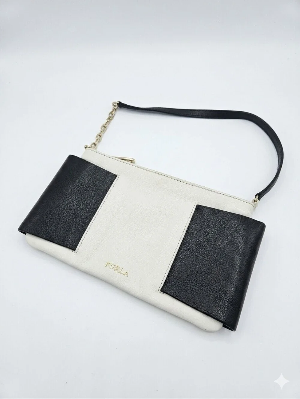 Furla Black & White Colorblock Leather Chain Strap Mini Bag Made in Italy